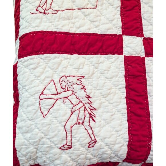 Redwork Colonial Embroidered Quilt Early 1900s Twin 83x67 Pioneer Hand quilted - Picture 7 of 16